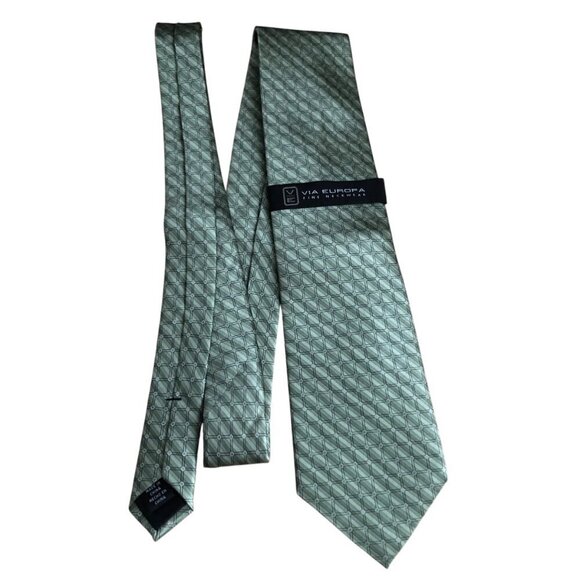 Via Europa Green Check 100% Silk Necktie - NWT's - Picture 1 of 7